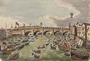 Åpningen av New London Bridge, 1. august 1831 (penn og blekk og wc på papir) av English School